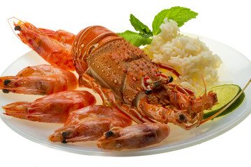 Spiny lobster, shrimps and rice