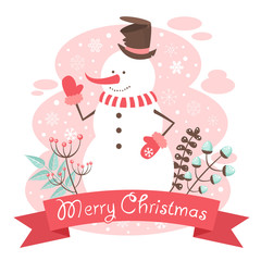 Snowman Christmas congratulation postcard