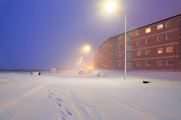 Snowy street at winter in Poland