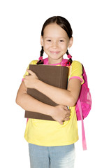 School girl holding books