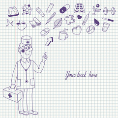 Background with a doctor who gives directives