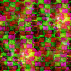 abstract vintage green, red, square avant-garde, watercolor seam