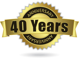 "40 Years Anniversary" - Retro Golden Ribbon, EPS 10 vector