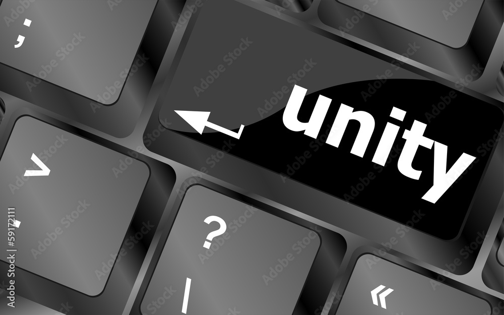 Poster unity word on computer keyboard pc key