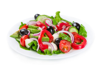 Salad with  vegetables isolated on white
