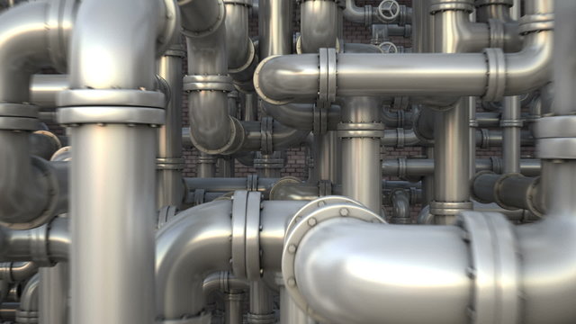 Maze of pipeline. Industrial 3d animation