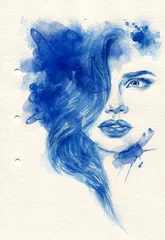 Fotobehang Aquarel portret Beautiful woman. watercolor illustration