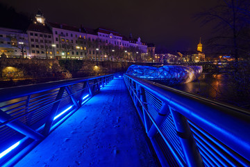 GRAZ,AUSTRIA-DECEMBER 7 :An artificial island on the Mur river i