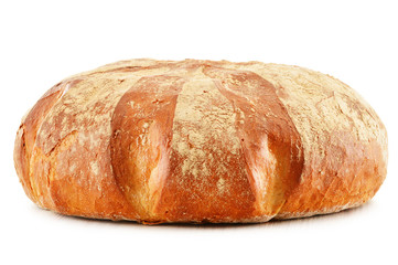 Large loaf of traditionally baked bread isolated on white