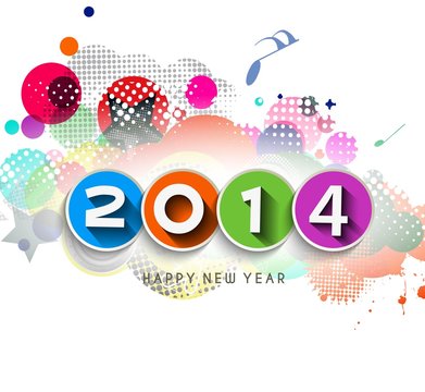 Happy new year 2014 celebration greeting card design.