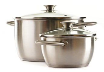 Stainless pots isolated on a white