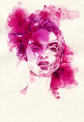 Papier Peint photo Lavable Visage aquarelle Visage de femme. Illustration de mode peinte à la main