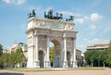 Fototapeta na wymiar Arc of Peace (XIX century) in Sempione Park, Milan, Italy