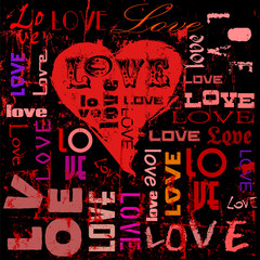 Obraz premium love illustration, hearts and words, grungy style, vector