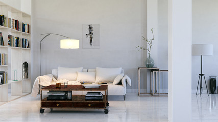 sofa in weißer wohnung - sofa in a loft apartment - obrazy, fototapety, plakaty