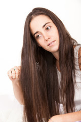 Naklejka premium woman brush her long hair