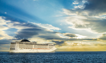 A big liner is starting her cruise.