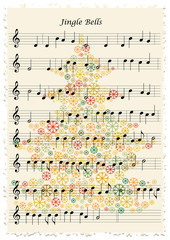 vector vintage jingle bells notes and christmas tree