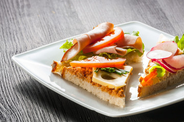 Canapes on table, spring day light