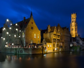 Fototapeta premium View of a decorated quay in Bruges, Belgium