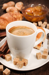 coffee, sugar cane and croissants