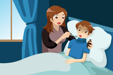 Sick kid taking medicine