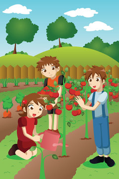 Kids planting vegetables and fruits