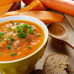 Homemade rustic pumpkin soup