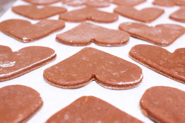 Gingerbread dough for Christmas cookies, shape of heart