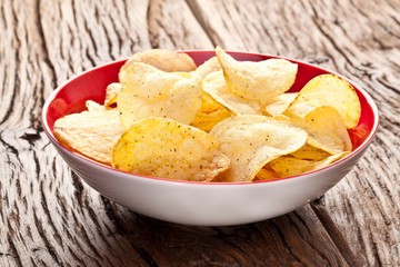 Potato chips in a bowl.