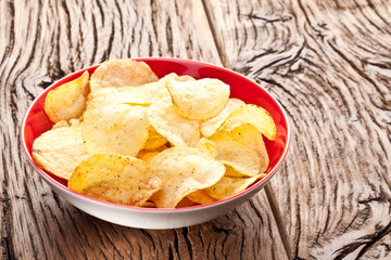Potato chips in a bowl.