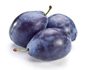 Three plums with leaf.
