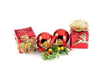 Red ball and gift box for new Year,Christmas.