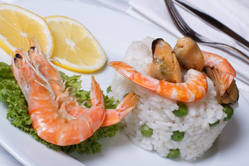 prawns with rice on the table