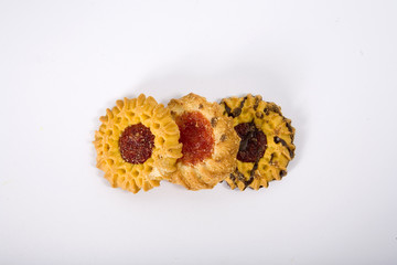 Three  shortbread cookies with marmalade