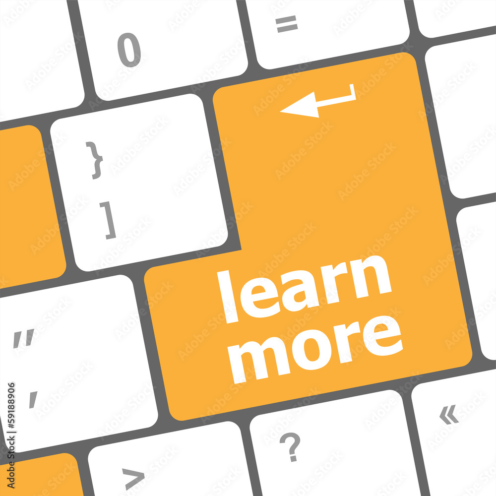 Poster education concept with learn more button on computer keyboard