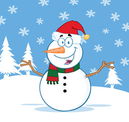 Happy Snowman Cartoon Character With Open Arms