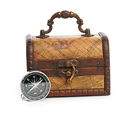 chest and compass isolated on white background