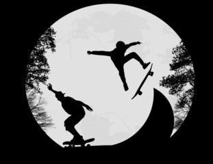 Skateboarders doing a flip trick © Balint Radu