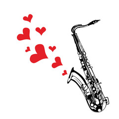 Music saxophone illustration playing a love song - obrazy, fototapety, plakaty