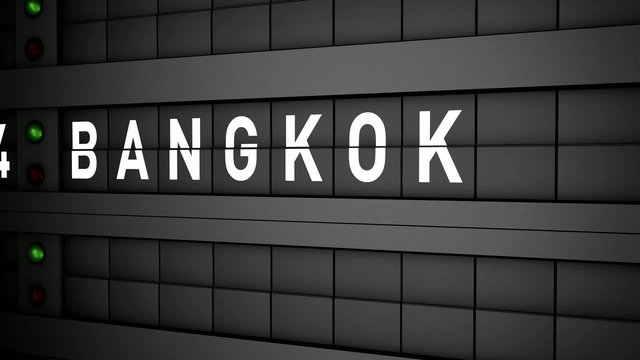 Old airport billboard with city name Bangkok