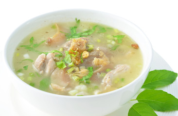 Boiled rice pork in a bowl