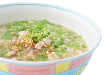 Rice porridge with pork and vegetable soup