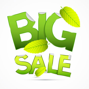 Vector Green Big Sale Sticker - Label with Leaves