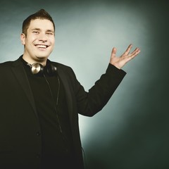 young happy man with headphones