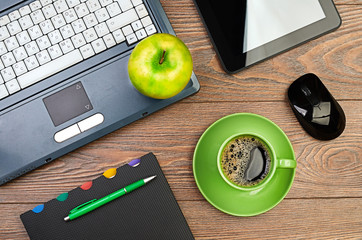 green apple on worplace