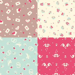 Set of four romantic seamless pattern