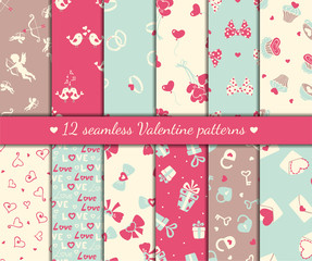 Twelve valentines seamless patterns