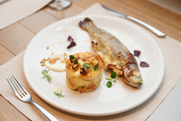 Pan fried trout on plate