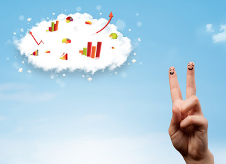 Happy finger smiley with graph cloud icons in the sky